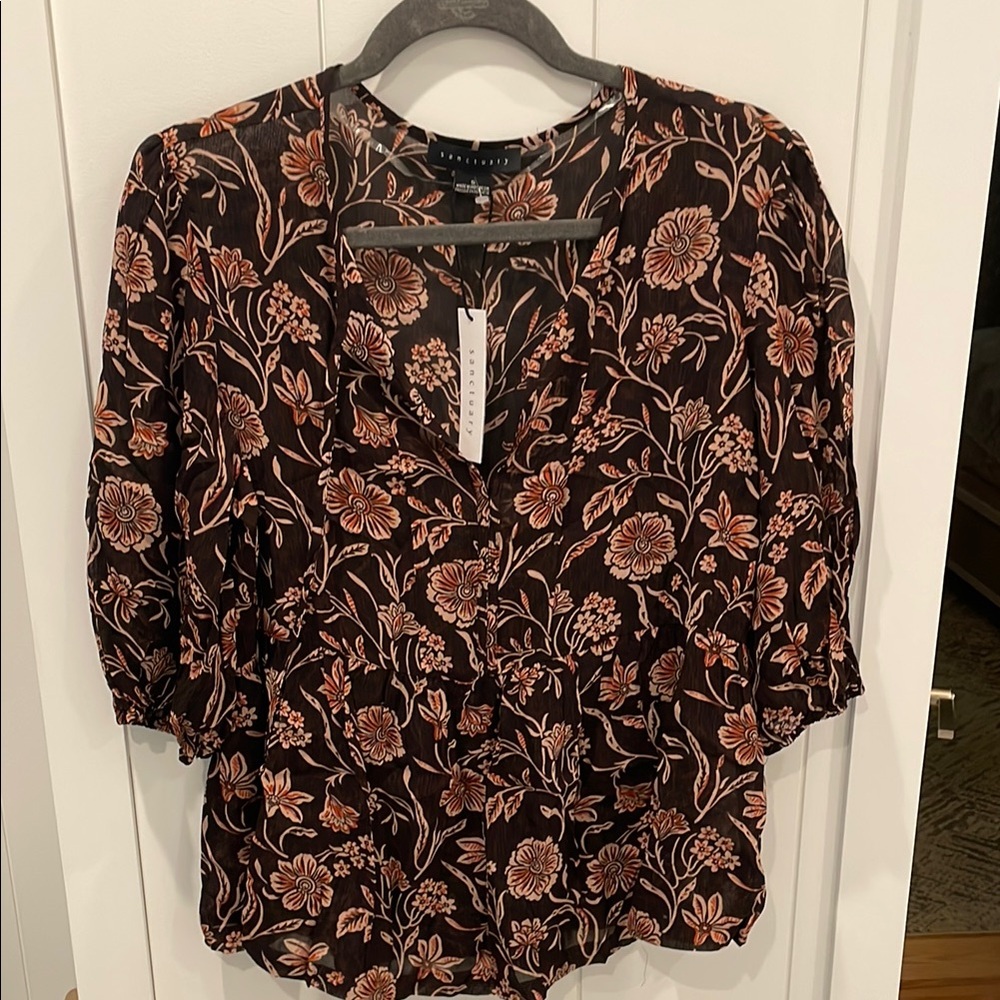 Sanctuary Floral Brown Women's Top Size Small